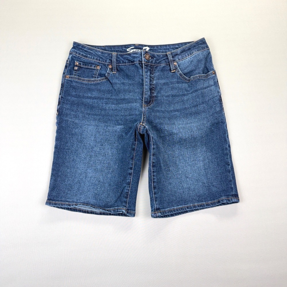 Seven7 Bermuda Denim Shorts Size 6 Dark Wash Stretch Y2K Summer Jean Jorts